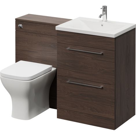 Napoli 460 Cento Brown Oak 1200mm 2 Drawer Vanity Unit Toilet Suite with Glide Basin - 1200mm - Chrome 320mm HandleWith Kingston Toilet Pan and Seat