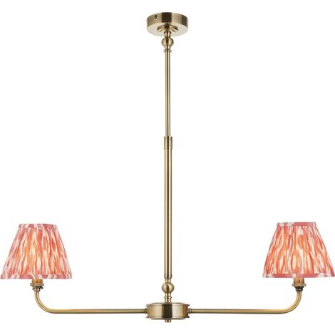 Endon Lille Suspension en laiton antique avec abat-jour en tissu Ikat rose corail 16 cm 2 x B22