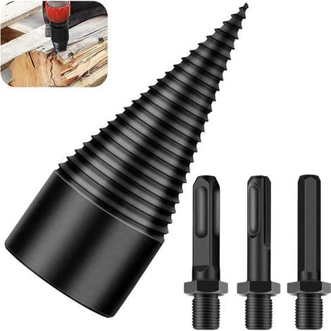 Forets à fendre le bois, vis à fendre le bois, forets hélicoïdaux coniques avec 3 tiges, forets pour machine à fendre le bois domestique (32 mm) (1/4)