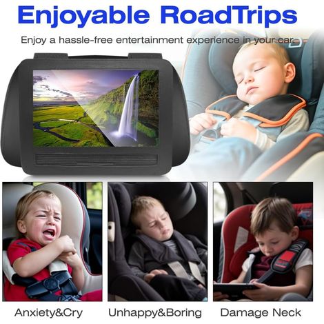 Sunwan Support de fixation pour appuie-tête de voiture, 3 tailles pour tablette, lecteur DVD, lecteur DVD portable pivotant et rabattable (25,4 cm, noir)