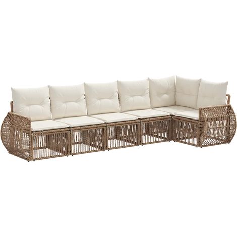 Gartensofa-set 6 pcs Beige und Cremeweiß Poly-Rattan vidaXL