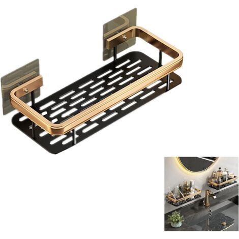 Matching No Drilling Shower Caddy, Shower Caddy for Kitchen and Shower, No Drilling Shower Caddy (Black Gold Single Layer Square Caddy)
