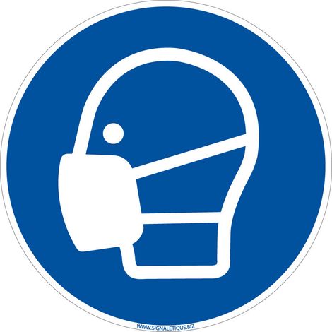 Panneau Obligation Port du Masque Obligatoire - Signalisation EPI - Plastique PVC 1,5 mm - Diamètre 125 mm - Conforme ISO 7010 (1/5)