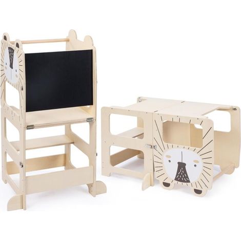 ® Tour d'apprentissage Enfant,Tour d'apprentissage tableau à craie tabouret bureau 3 en 1,Tour Bébé,87x42x38.5cm,Motif hérisson (1/5)