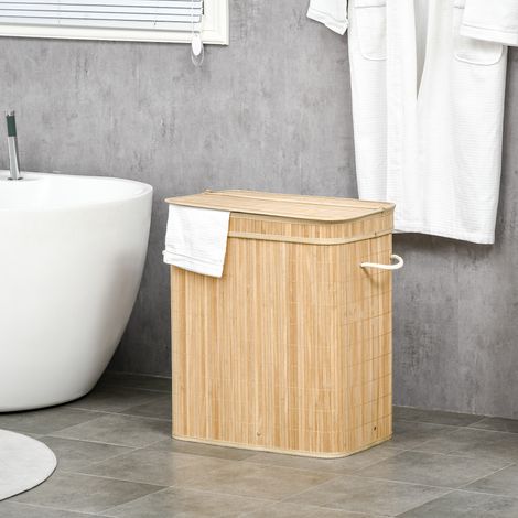 Cesto de ropa plegable de bambú, práctico contenedor de ropa de 90 litros con bolsa interior extraíble y tapa.
