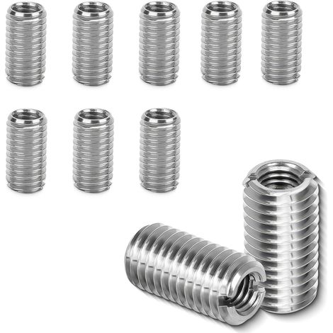 10 Pcs Filetage Inserts,Insert Fileté Metal Autotaraudeur en Acier Inoxydable,Intérieur M61.0/Extérieur M81.25,Filet Rapporté Mâle Femelle écrou Réducteur Outil de Réparation de Matériel (1/5)