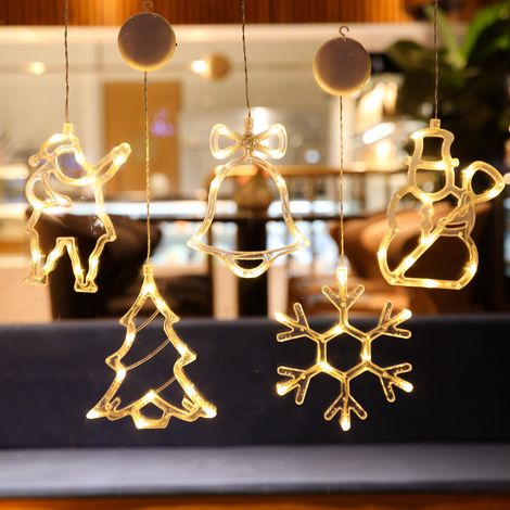Weihnachtsfensterbeleuchtung, hängende Weihnachtsfensterbeleuchtung mit Saugnapf, batteriebetriebene Hängelampendekorationen für den Weihnachtsladen – Hirsch, AAFGVC