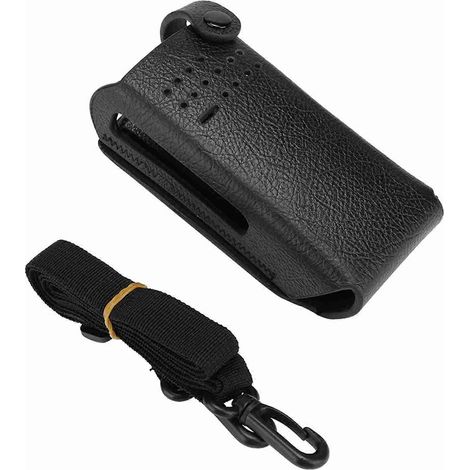 Étui rigide en cuir PU avec clip dorsal et bandoulière nylon pour talkie-walkie Motorola GP328D, protection robuste, transport pratique, accessoire radio durable. (1/5)