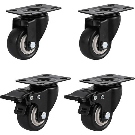 Juego de 4 ruedas giratorias robustas para muebles, color negro, con tornillos, 40 mm, capacidad de carga de 30 kg cada una, ruedas de goma para carro, giro silencioso. (1/5)