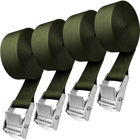 Sangle D'arrimage Sangle de Fixation, 4 Sangles de Ttension avec Serrure à Pince 2.5cm x 2.5m, Charge Maximale 250kg, Rapide Sangle Arrimage pour Transport de Vélo Moto Bagage (Verte) (1/5)