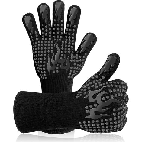Grill Glove, Heat Resistant Gloves up to 800°C, Universal Kitchen Gloves, Heat Resistant and Non-Slip Gloves for BBQ, Grill, Oven, Kitchen and Fireplace [1 Pair] - Black (1/5)