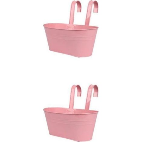 2 Ensemble de Pot de Fleurs Suspendu Polyvalent, Jardinière de Balcon en Fer Détachable, Garde-Corps Suspendu, Rose (1/5)