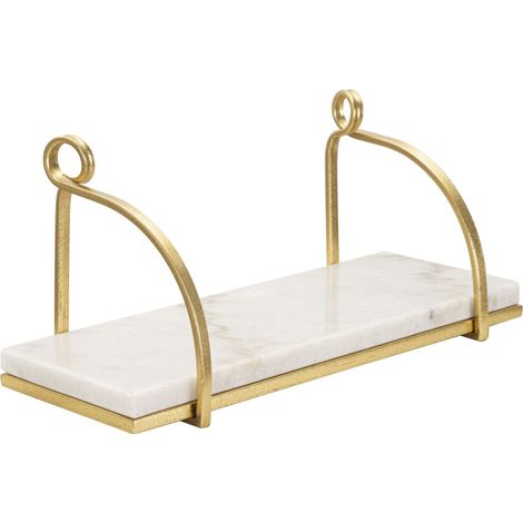 Mensola da muro Marble in ferro dorato e marmo bianco — 40x16x18 cm