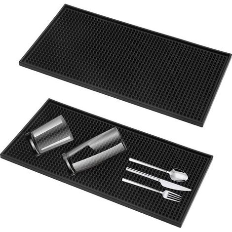 2 tappetini da bar/tappetini asciugapiatti neri, ad asciugatura rapida, per bicchieri e piatti, ideali per bar, cucine e ristoranti, 30 x 15 cm. (1/5)