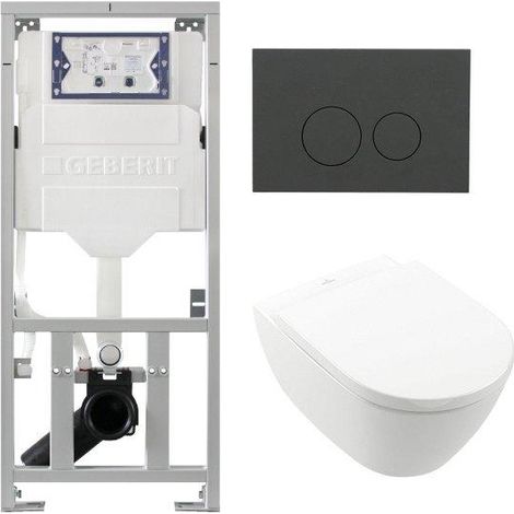 Villeroy & Boch Subway 2.0 DirectFlush Pack WC suspendu - bâti-support Geberit - abattant softclose - plaque de commande anthracite mat - boutons