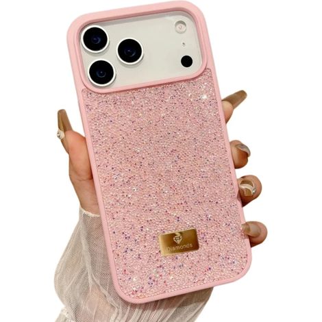 (Rose, iPhone 17 Pro) Coque de téléphone luxueuse à couverture intégrale, ornée de zircons et de diamants irisés. (1/3)