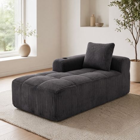 Sillón de 1 plaza de pana, sin montaje, 158 x 93 x 61 cm, gris oscuro HAVRYA (1/5)