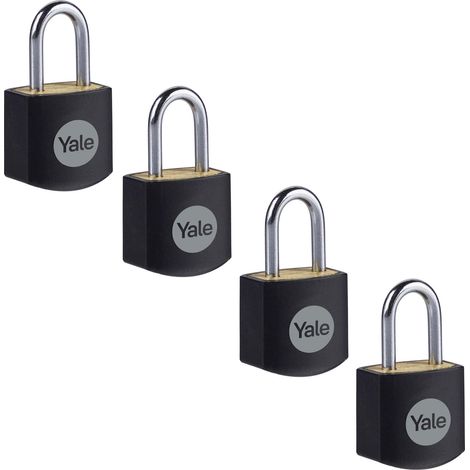 Yale Lucchetti in ottone Y110JB/15/111/4 nero, corpo 15mm, arco in acciaio, 3 chiavi, confezione da 4 (1/4)