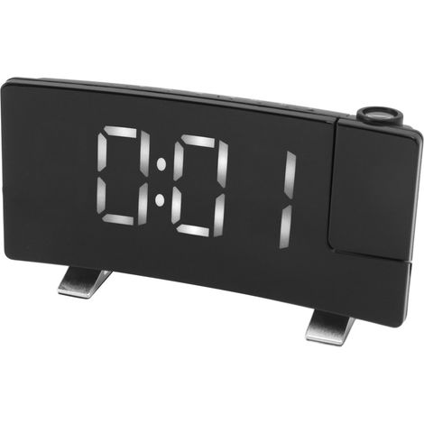 LED-Projektionsradiowecker mit gebogenem Bildschirm, Digitaluhr mit weißer Beschriftung und schwarzem Gehäuse (1/5)