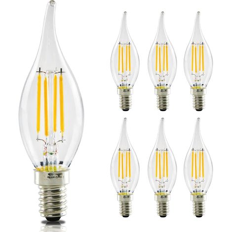 GBLY 6 er pack LED E14 Glühbirne Leuchtmittel: Lampe Warmweiß kerze Birne 4W 2700K Filament Retro Edison Glühlampe Vintage Light Bulb Glas Energiesparlampe - Nicht Dimmbar