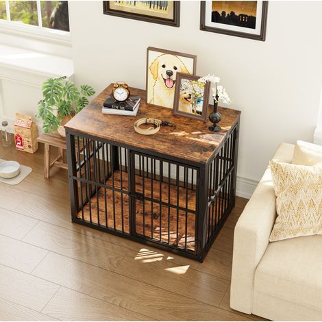 Jaula para perros modular (84x56x66 cm), 3 puertas, ampliable, tablero resistente al agua, hierro y tablero de partículas negro marrón (1/5)
