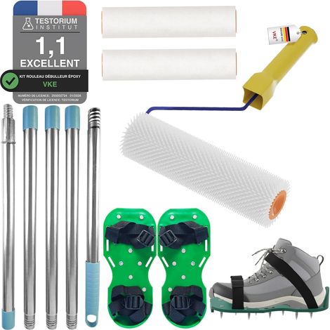 Rouleau Debulleur Ragréage 23cm Bavures 14mm avec Perche Telescopique  Kit Ragréage Complet, Rouleaux Peinture, Chaussures à Pointes Acier, Solide et Lavable, pour Ragréage Maison et Chantier (1/5)