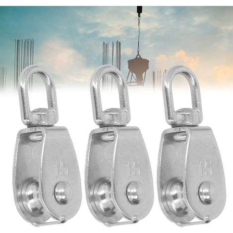 Vente de 3 poulies simples M15 en acier inoxydable 304, capacité de charge de 35 kg, pour poulies de grue, échelles, ascenseurs, équipements de fitness, ponts élévateurs d'atelier. (1/5)