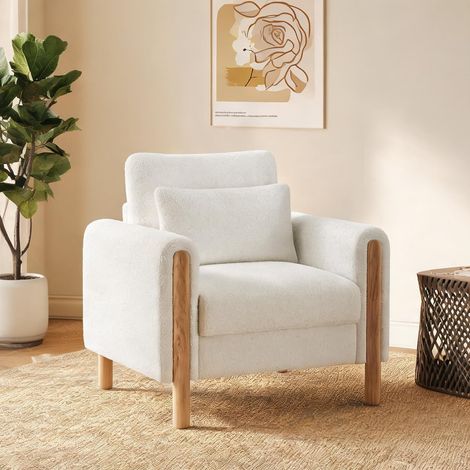 Fauteuil relax blanc en tissu Teddy avec coussins épais en teddy (1/5)