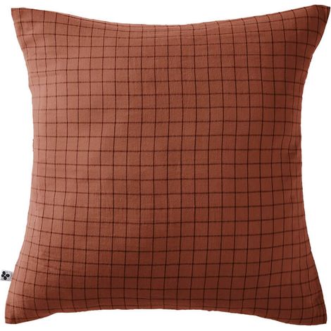 OUREA MOTIF - Taie d'Oreiller 60x60cm Gaze de Coton Terracotta à Petits Carreaux (1/5)