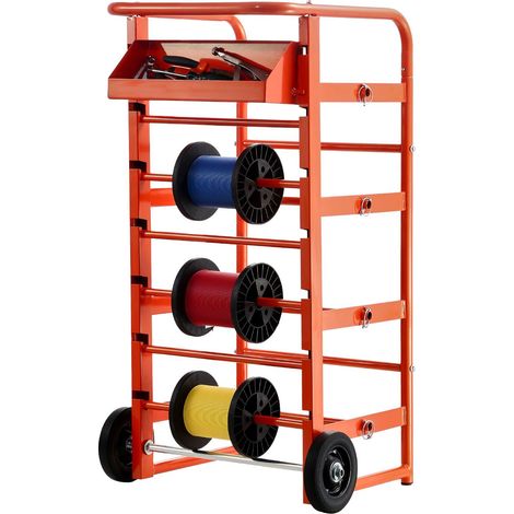 Support de dérouleur de fil, 11 tiges, distributeur multi-bobines, chariot à câbles avec roues, support avec plateau de rangement pour stockage de câbles, usage électrique, industriel et commercial, e (1/5)