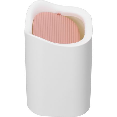 Corbeille de bureau blanche mignonne, poubelle compacte en plastique avec couvercle, rangement pour table d'étude, chambre et bureau, lot de 1 (1/5)