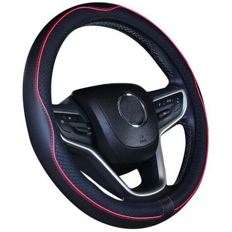 Housse de volant de voiture en cuir microfibre rouge noir 15 pouces (1/5)