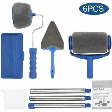 6 Pcs Pinceau Set Seamless Nouveau Type De Tambour Multifonction Rouleau A Peinture Menage Pinceau D'Angle Peinture Peinture Outil Pinceau Bleu Gris-Fei Yu