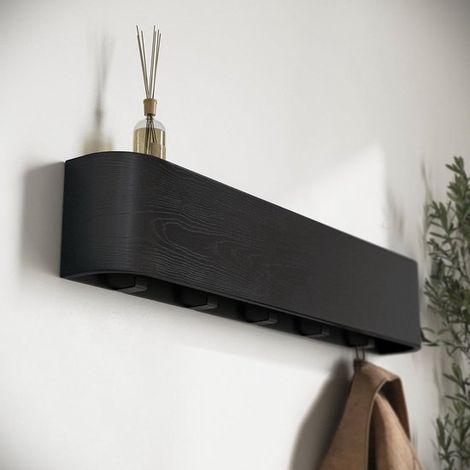 Appendiabiti da parete con ripiano per cappelli, ripiano a muro, appendiabiti con ganci, ripiano portaoggetti, appendiabiti da parete in legno, ganci nascosti, legno, 52,7 x 7,2 x 10 (1/5)