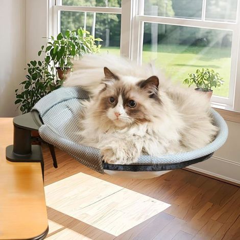 Lit De Bureau Pour Chat Rotation De 360° Lit Pour Chat Avec 2 Tapis Remplaçables Hiver/Été Hamac Pour Votre Bureau 36  38Cm[CA31] (1/5)
