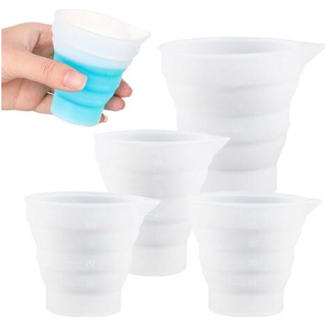 QORVA-4 Pièces Gobelets Doseurs Pliables en Silicone, Distributeur de Détergent Réutilisable avec Échelle Adaptée Distributeur de Liquide de Lavage Adapté pour La Lessive, Laboratoires