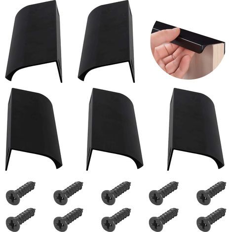 5pcs Poignées de Meuble Cuisine Noires, Poignées Invisibles en Aluminium, Entraxe 128mm avec Vis (1/4)