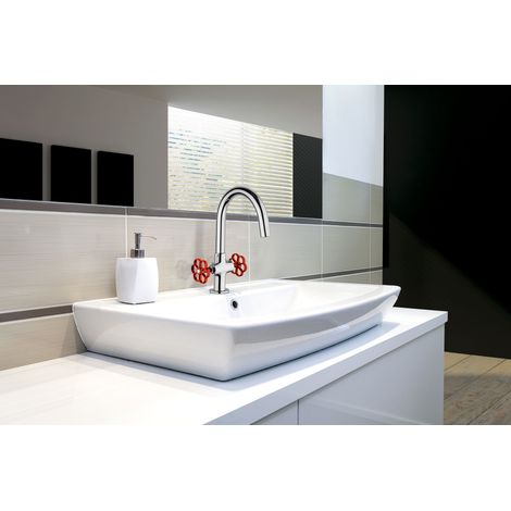 PAINI Mélangeur lavabo Induss Chrome - manette rouge (1/2)
