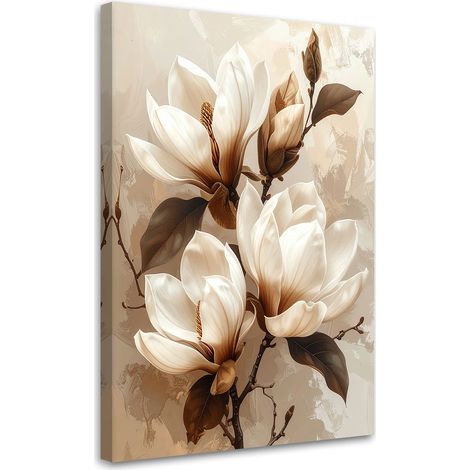 Tabelau sur Toile, Magnolias crème sur branches dans les tons bruns,20x30 (1/4)