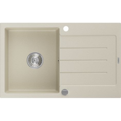 Mexen Bruno lavello in granito a una vasca con sgocciolatoio 795 x 495 mm, beige, sifone cromato - 6513791010-69
