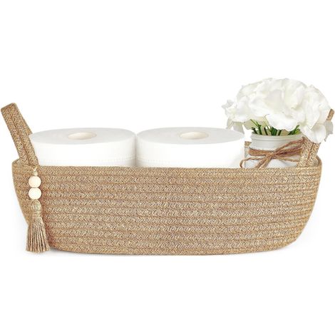 Piccolo portarotolo di carta igienica, decorazione bohémien per il bagno, portarotolo in corda intrecciata per mensola della camera da letto o del soggiorno, set da 1, 33 cm di lunghezza x 15 cm di la