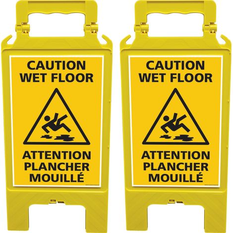 Lot de 2 chevalets de signalisation, attention plancher mouillé - Chevalet jaune (1/5)