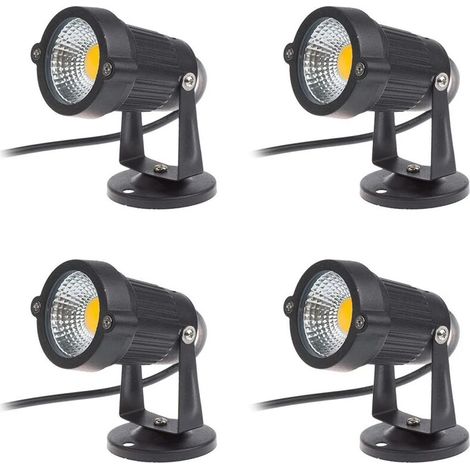 Memkey – 4er-Pack verstellbare 5-W-220-V-COB-LED-Strahler – Schwarzes Aluminium – Schutzart IP65 für den Außenbereich – Warmweißes Licht