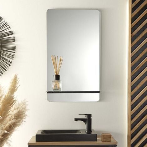 Mob-In – Miroir de salle de bain 40 x 70 cm – Tablette en métal – Pour petits espaces (1/5)