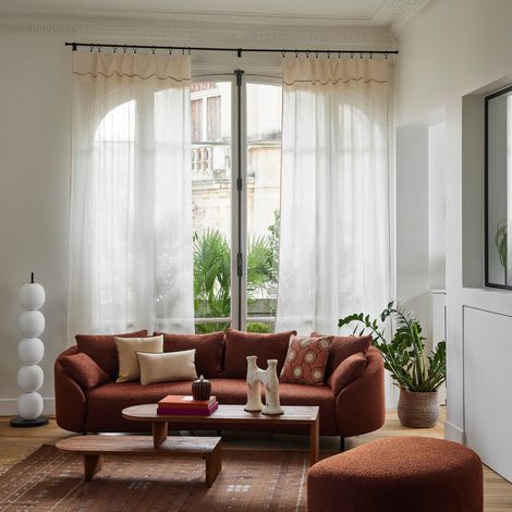 Rideau panneau 150x280 cm MADURA - Blanc et broderie noire - ANKUR