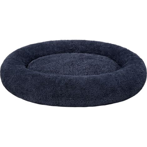 Panier pour Chien, Lit Ronde en Forme de Beignet, Canapé, Coussin Central Amovible et Lavable, Tissu Peluche Doux, Ø140 cm, Gris Foncé (1/5)