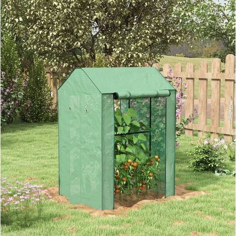 Invernadero de jardín 100x80x150 cm de acero verde, doble puerta y ventilación - MEUBLIV (1/5)