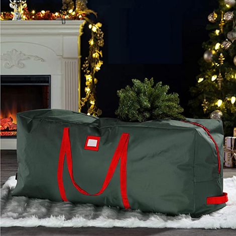 Sac de rangement Premium Jumbo pour sapin de Noël - Adapté aux arbres jusqu'à 9 FT, sapins artificiels hauts, poignées robustes, double fermeture éclair et porte-étiquette, housse en Oxford 600D résis (1/5)
