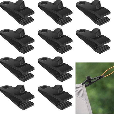 Lot de 10 clips de fixation pour bâche, pour bâche, tente, couvertures, auvents, bannières, jardinage, noir (1/5)