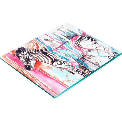 Tablero decorativo multifuncional de vidrio templado, estampado de cebra colorido, 60x52 cm
